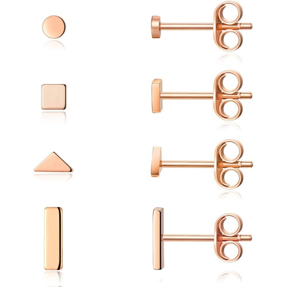 Sterling Silver Stud Earrings for Women Men- 4 Pairs of Hypoallergenic Simple Ge